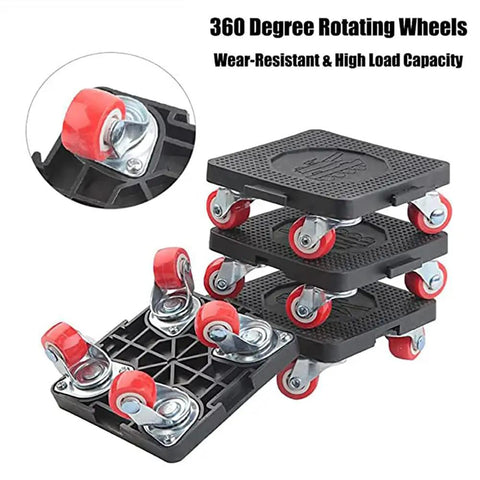 Heavy Duty Furniture Movers With 360 Degree Rotating Wheels Lifter Dolly, stack of four with red wheels, ABS and steel material