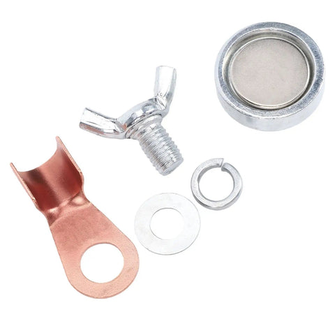 Super Solid 4 Pack Of Jiawu Magnetic Welding Ground Clamps For Garage Work showing a copper and metal connector kit.