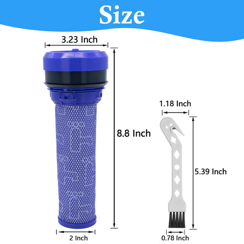 Two Pack Premotor Vacuum Filter Replacement For Dyson DC28 DC37 DC39 DC53 Absolute Series Washable HEPA Filter Part 923413-01 shown with dimensions