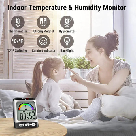 Indoor Hygrometer And Thermometer With Backlit Display For Home Use, Comfort Level Indicator, Accurate Temp And Humidity Meter With Max Min Recording, Ideal For Greenhouse Or Basement, Black