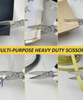 Heavy Duty Scissors Set With Ultra Sharp Stainless Steel Blades And Protective Cover For Easy Cutting Cardboard Wires Fabric Leather Iron Mesh in use