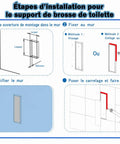 Installation steps for Hidden In Wall Toilet Brush Holder Cabinet in Matte Black with tileable door, 45x12x12 cm guide.