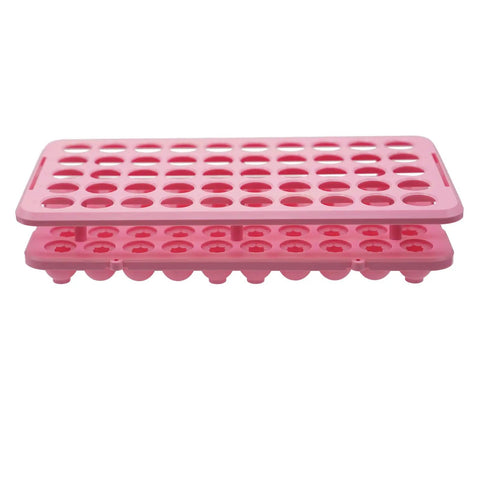 Pink 50 Hole Plastic Test Tube Rack With Silicone Pad Bottom Detachable Holder For 5ml 10ml And 15ml Centrifuge Tubes 18mm Hole Diameter Lab Organizer For Secure Tube Storage