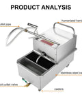 Pro Grade Commercial Deep Fryer Oil Filter Cart With Stainless Steel Mobile Frying Station Separator System For Restaurants And Burger Shops, showing oil outlet pipe and handrail.