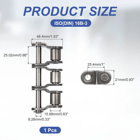 Premium Manganese Steel ISO 16B-3 Roller Chain Offset Half Link with dimensions for heavy duty machinery.