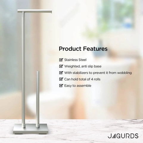 Freestanding Toilet Paper Holder With Storage For Jumbo Rolls Holds Up To Four Rolls No Fuss Easy Access Stand Up Bathroom Organizer