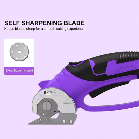 Heavy Duty Cordless Electric Scissors 4V Rechargeable Rotary Cutter with self-sharpening blade for smooth fabric cutting.