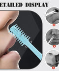 Close-up of All In One Nose Hair Trimmer with 360 Degree Rotating Head against nose, detailed grooming display.