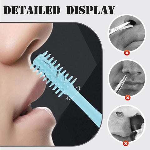 Close-up of blue 360 Degree Rotating Nose And Ear Groomer 2 In 1 Nasal Hair Cutter with safety guard demonstration.