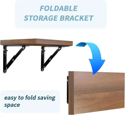 Heavy Duty Folding Shelf Brackets 8 Inch White Metal Corner Braces Built Like A Tank Triangle Supports displayed in foldable position.