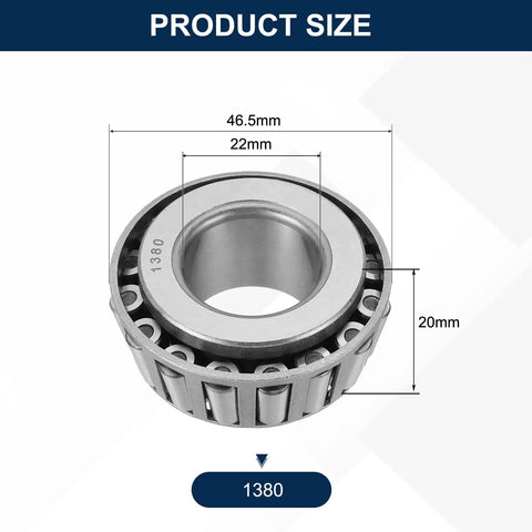 Top Shelf 1380 Tapered Roller Bearing Cone With A Beefy 22mm Bore And Premium Chrome Steel Body, dimensions shown