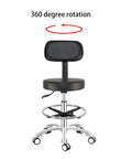 Rolling Stool With Back Support, Hydraulic Height Adjustable Swivel Chair For Office, Medical, Salon, Tattoo, Kitchen And Massage, Four Inch Thick Cushion, Mobile With Wheels, Grey, Without Foot Ring showing 360 degree rotation capability.