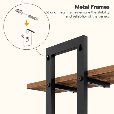 Heavy Duty Floating Wall Shelves 15 Inch 2 Tier Set 2 Rustic Brown Black showing strong metal frames for stability.