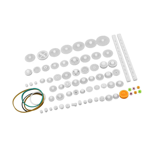 Durable Plastic Gear Kit With Pulleys Belts And Crown Gears For DIY Models And Robotics 75 Varieties Gear Set displayed