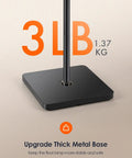Dimmable LED Floor Lamp With Remote Control base showing thick metal design for stability, 3 lb weight in black
