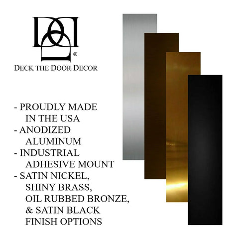 Top Shelf Door Push Plate With No Sweat 3m Adhesive Mount Hella Tough Anodized Aluminum options in black, brass, and silver finishes.