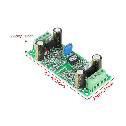 0-10V Signal Isolation Module for PLC and MCU, dual DC12-32V power, compact size, input and output 0-10V, shown with measurements