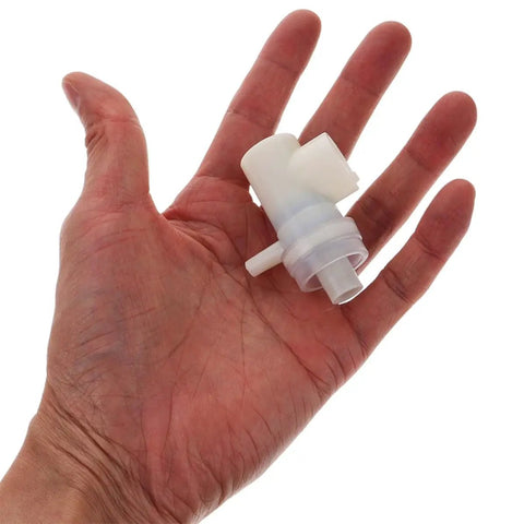 Slick Replacement Soap Pump Heads For Liquid Soap And Lotion Dispensers Featuring No Sweat Install And Steady Delivery For Bathroom Bottles And Home Essentials held in a hand.