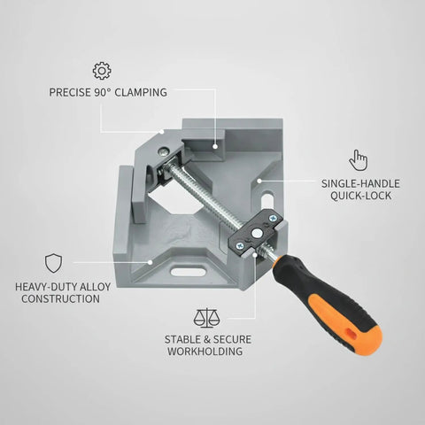 Hefty Heavy Duty Single Handle Right Angle Clamp Locks Metal And Wood At Precise 90 Degrees for stable workholding.