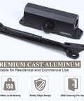 Built Tough Grade 2 Automatic Door Closer in matte black, featuring hydraulic power, suitable for residential and commercial use.