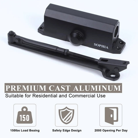 Built Tough Grade 2 Automatic Door Closer in matte black, featuring hydraulic power, suitable for residential and commercial use.