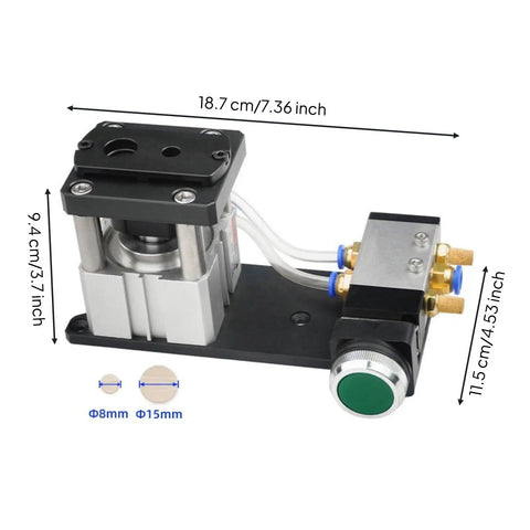 Edge Banding Punch With Double Hole Pneumatic System Aluminum Alloy Housing CNC Finished Compact Cabinet Maker Tool For Furniture Assembly 8/15mm Double Hole Puncher Fast Setup Precise Alignment Smooth Clean Finishes, with 8mm and 15mm sizes shown