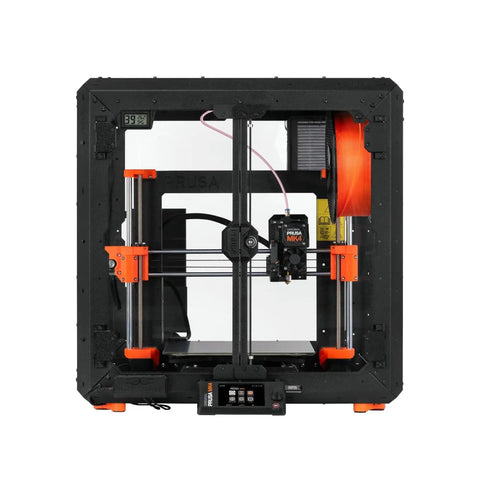 Front view of Beefed Up Modular Enclosure For MK4 And MK3 3D Printers With High Temperature Printing Capability in black frame.