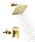 Pressure Balance Shower Faucet With Brushed Gold Finish And 8-Inch Square Rainfall Shower Head Including Rough-In Valve
