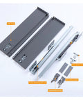 Undermount Drawer Slides Rail For Soft Close Cabinets, Slick Slim Tandem Design, Hidden Install, 45kg Load, 12 to 300mm Width
