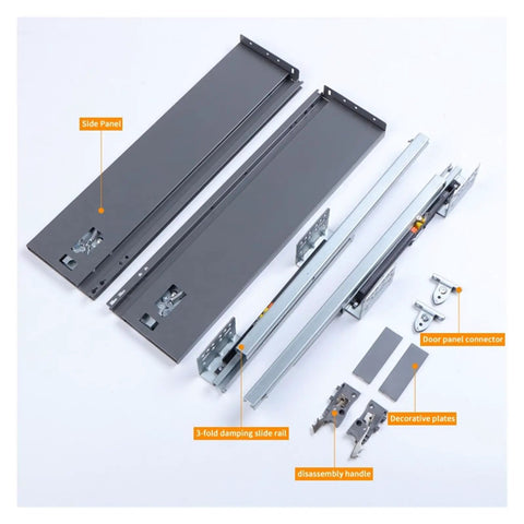 Undermount Drawer Slides Rail For Soft Close Cabinets, Slick Slim Tandem Design, Hidden Install, 45kg Load, 12 to 300mm Width