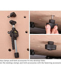 Light Duty Bar Clamp Set For Woodworking shown on perforated table top, featuring adjustable desktop quick clamp fixtures and durable rubber construction.