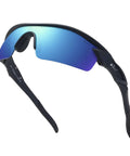 Side view of Dope Polarized Sports Sunglasses TR90 Unbreakable Frame for Men and Women, UV400 Protection TAC Seven Layer Lens, blue tint.