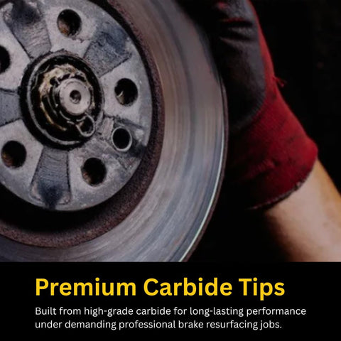 Mechanic using Premium Carbide Cutting Tips For Brake Lathe Rotor Matching Systems Heavy Duty Pro Grade Bits For Auto Shops Made In USA