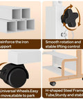 Reinforced iron support and smooth control features of the Height Adjustable Rolling Computer Desk With Storage Shelves Waterproof And Warp Resistant Portable Standing Workstation.