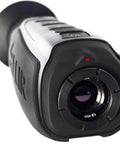 Hands On Handheld Thermal Imaging Monocular For Night Vision And Outdoor Surveillance Real Time Thermal Readouts Microprocessor Powered Accuracy Tachometer Memory For Last Max Min Readings Reversible Display Rugged And Easy To Use, close-up of lens and controls