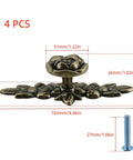 Floral Ivory Decorative Cabinet Knobs Set of 4 With Backplates for Dresser Vanity Nightstand Wardrobe Zinc Alloy Flower Drawer Pulls in Golden Yellow Finish, showing dimensions and screw size.