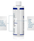 Bottle of Descaling Solution For All Coffee And Espresso Machines That Keeps Your Brew On Point Through Mineral Buildup 6 Uses Made In USA with usage instructions.