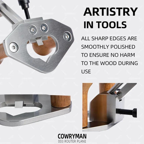 Router Plane Handheld Woodworking Tool With Stainless Steel Body And Gray Finish, shown at different angles highlighting features.
