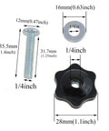 Ergonomic T Track Knob Kit With Galvanized Screws Nuts And Washers Set Of 6 For One Quarter Twenty Thread Bolts dimensions