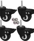 Set Of 4 Stem Casters M8x25 With Double Locking Brake, 2 Inch Heavy Duty PU Rubber Swivel Caster Wheels For Shopping Trolleys, Threaded Stem Bolts With Nuts, Replacement Wheels Ideal For Heavy Duty Carts, Trolleys And Workshops