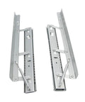 Rock Solid Heavy Duty Extendable Slide Rail Mechanism With Precision Lifting Hinge For No Sweat Adjustments and Truly Game Changing Square To Round Dining Table Space Flexibility close-up of silver metal slide rails.