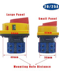 Two-Stage Rotary Cam Switch For DIN Rail Mount, 25A 48x48mm Padlockable Isolator with dimensions labeled