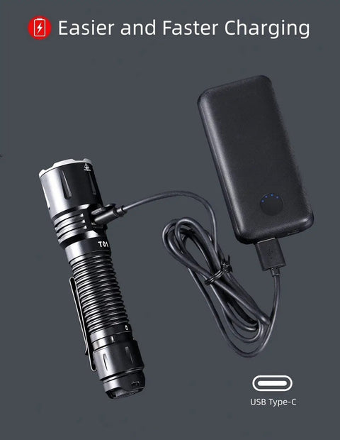 Hella Bright 3100 Lumen Dive Light With Dual Switch USB Rechargeable Waterproof Housing charging with power bank