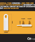 Thermal fuse dimensions; part of Dryer Repair Kit With 3387747 Heating Element, 279816 Thermostat Kit, And 279973 3392519 Thermal Fuse
