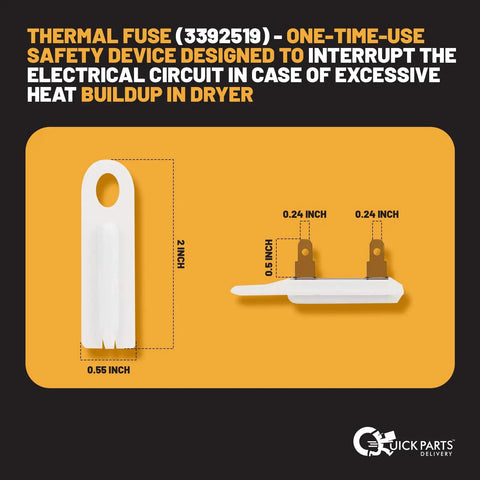 Thermal fuse dimensions; part of Dryer Repair Kit With 3387747 Heating Element, 279816 Thermostat Kit, And 279973 3392519 Thermal Fuse