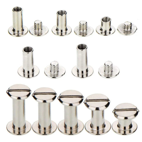 All Purpose Leather Fasteners Kit For DIY Belts And Bookbinding Includes 100 Chicago Screw Posts And Rivets In Silver M5 sizes