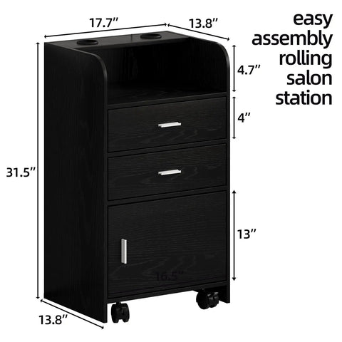 Mobile Salon Station On Wheels For Hair Stylists And Barbers Sleek Black Trolley Cart With Swivel Casters Pro Grade Organizer