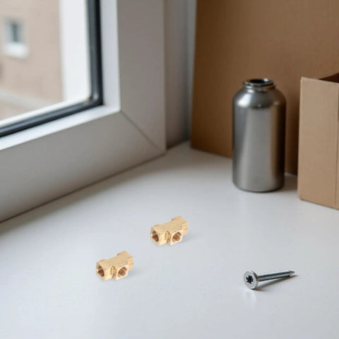 Brass Pneumatic Tee Fittings Block Shape Set 4 Pieces Pro Grade With Precision Threads Copper Connectors on table