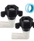 Rotating One Half Inch RV Water Pump Fittings Kit With 360 Degree Swivel Elbow And Straight Barb Adapter One Half Inch Female NPT PEX Compatible Comes With Thread Seal Tape For Leak Free Water Strainer Connection, 2 black 1/2 in elbow fittings