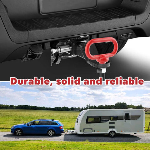 Half Inch Trailer Hitch Pin And Clip Set For Trailers With Quick Hook Up And Unhook For Tow Gear And Utility Vehicles in use, connected to a car towing a trailer.